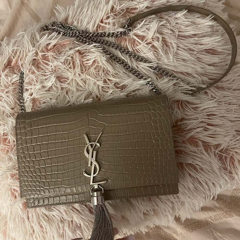 Authentic YSL Kate croc embossed crossbody bag